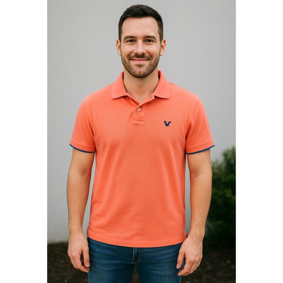 American eagle vintage 90s bright orange polo sz L athletic fit high visibility - Picture 1 of 7